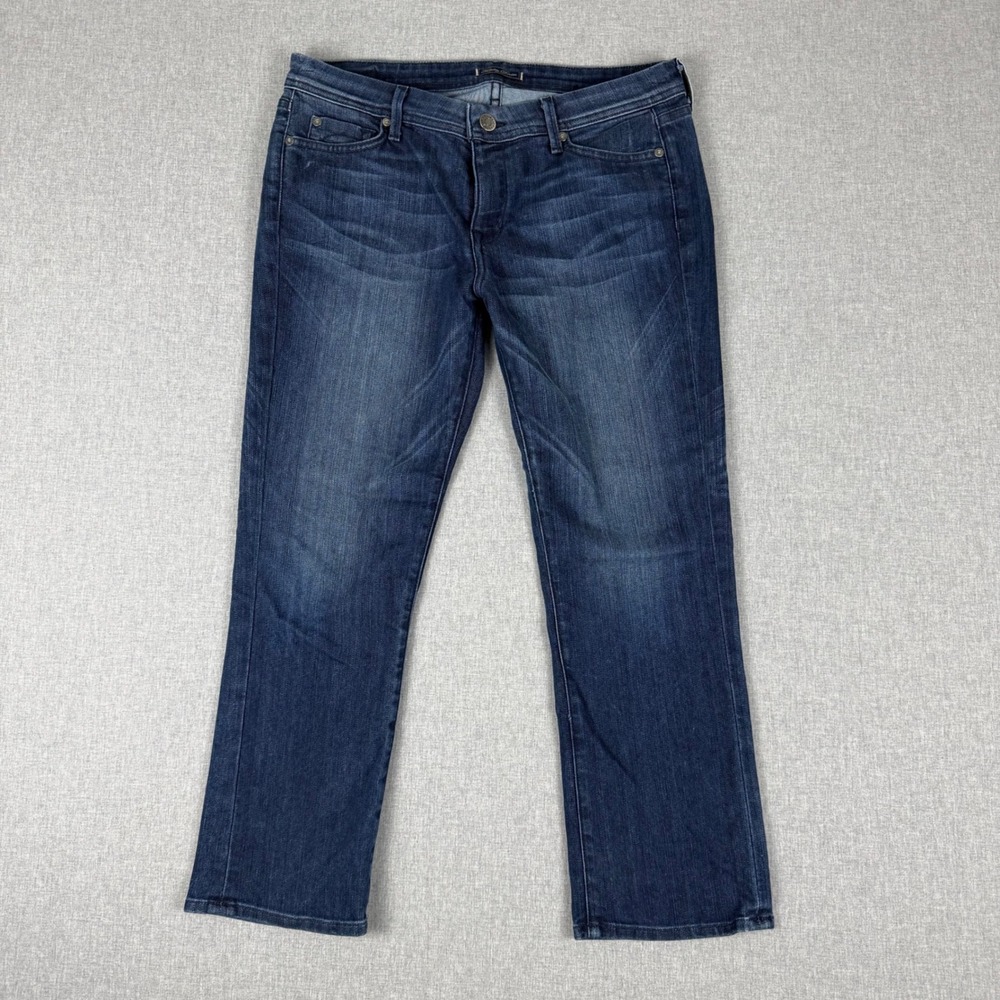 Fidelity Denim Stevie Crop Cava Blue Jeans Size 31 Dark Wash Straight Leg USA
